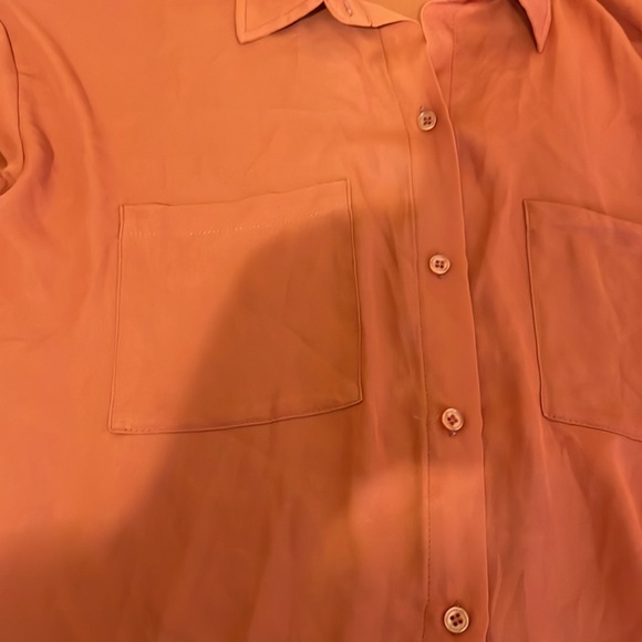 Tangerine sheer button down with adjustable sleeves. Women’s SMALL - Picture 6 of 6